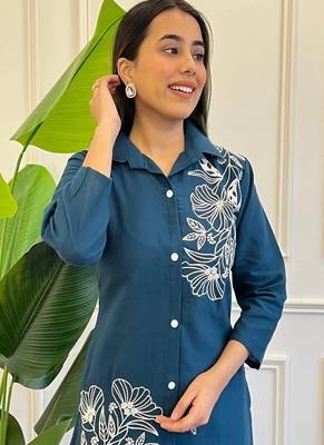 Blue Floral printed collar neck   cotton co-ord set 3
