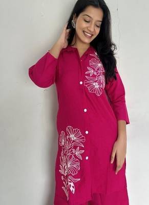 Pink Floral printed collar neck  cotton co-ord set 2