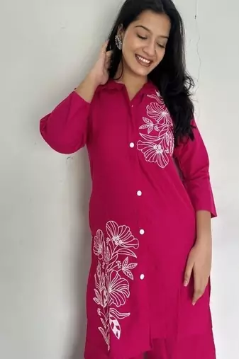 Pink Floral printed collar neck  cotton co-ord set