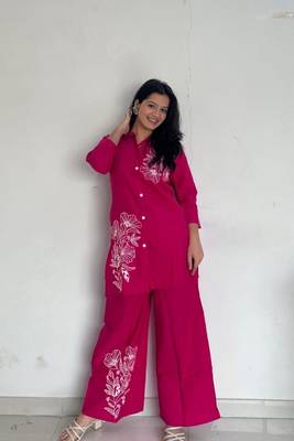 Pink Floral printed collar neck  cotton co-ord set 3
