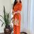 Orange Floral embroidered collar neck  pure cotton co-ord set