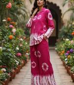 Pink Floral printed collar neck  pure cotton co-ord set