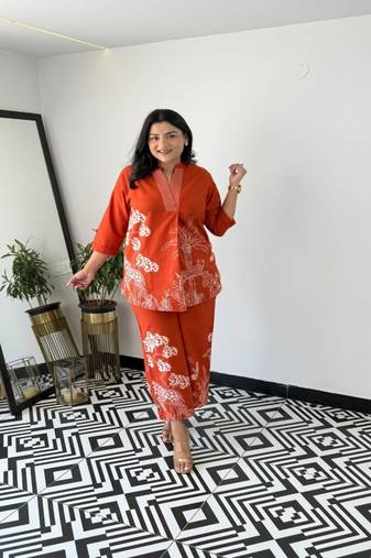 Floral printed round neck  pure cotton co-ord set