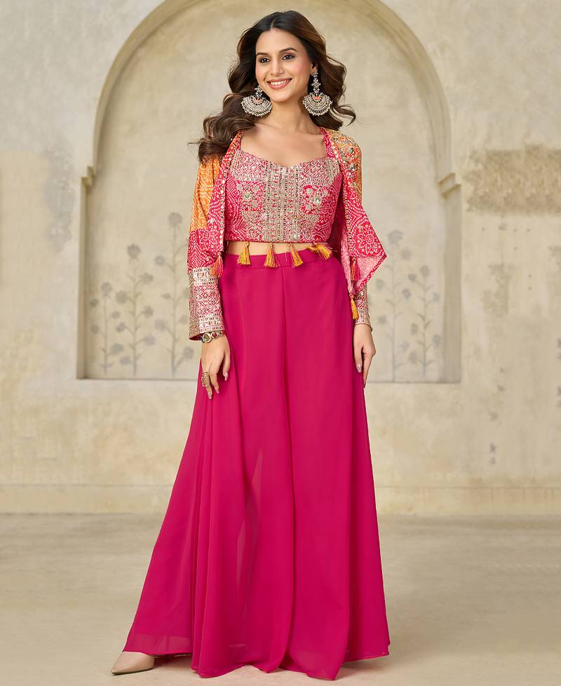 red printed chiffon salwar-kameez