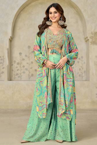 sky-blue printed chiffon salwar-kameez
