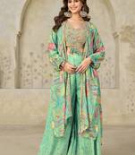 sky-blue printed chiffon salwar-kameez