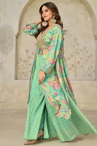 sky-blue printed chiffon salwar-kameez