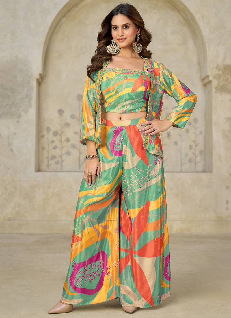 light-green printed chiffon co-ord set 