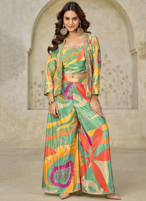 light-green printed chiffon co-ord set 3