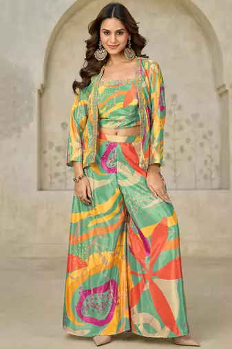 light-green printed chiffon co-ord set