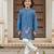 Blue printed cotton kurta pyjama