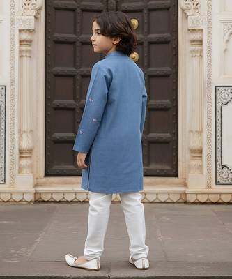 Blue printed cotton kurta pyjama 2