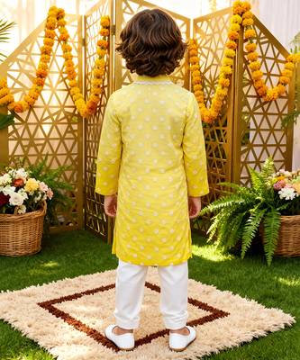 Yellow embroidered chanderi kurta pyjama 2