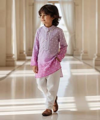 Purple embroidered chanderi kurta pyjama 1