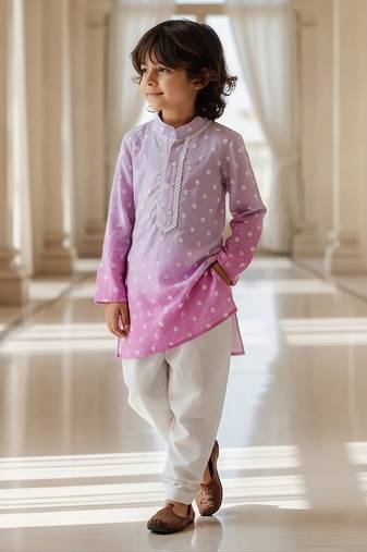 Purple embroidered chanderi kurta pyjama