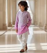 Purple embroidered chanderi kurta pyjama