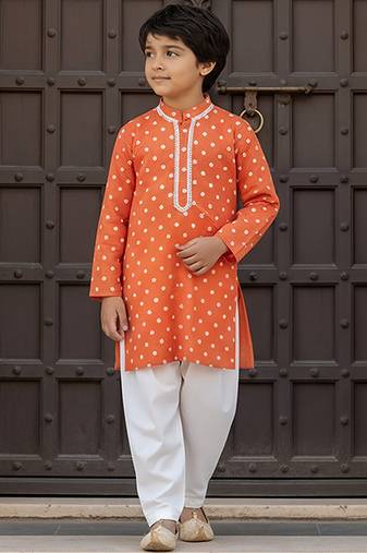 Orange embroidered chanderi kurta pyjama