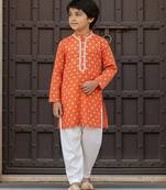 Orange embroidered chanderi kurta pyjama