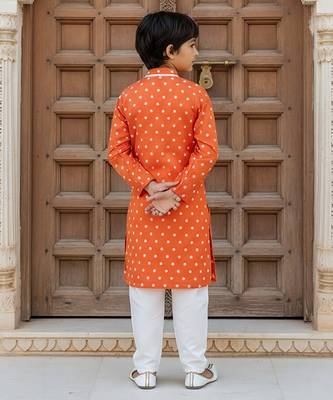 Orange embroidered chanderi kurta pyjama 2
