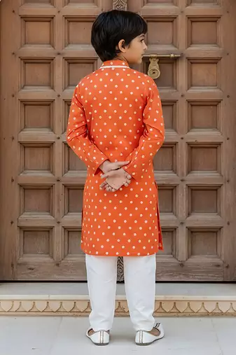 Orange embroidered chanderi kurta pyjama