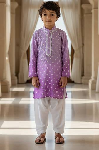 Purple embroidered chanderi kurta pyjama