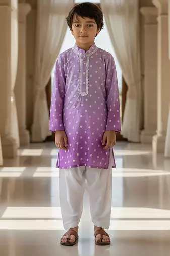 Purple embroidered chanderi kurta pyjama