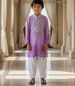 Purple embroidered chanderi kurta pyjama