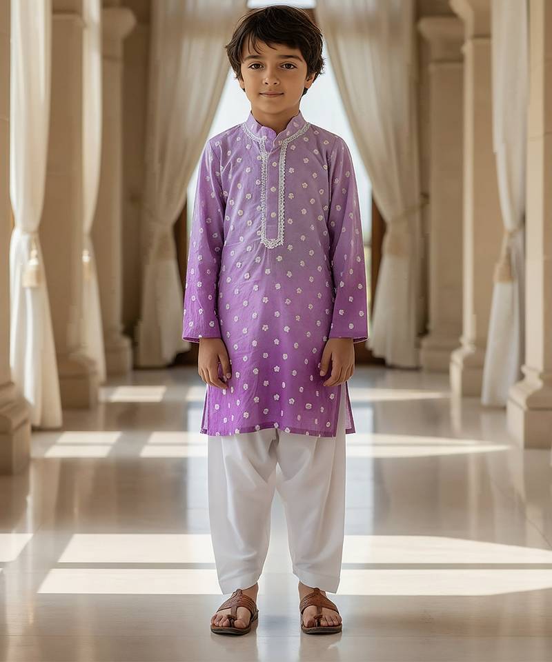 Purple embroidered chanderi kurta pyjama