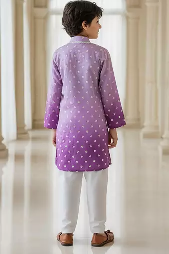 Purple embroidered chanderi kurta pyjama