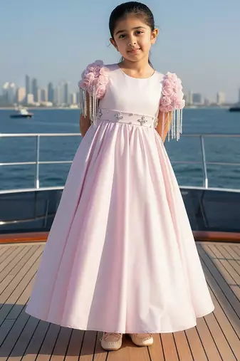 Pink embroidered satin dress