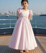 Pink embroidered satin dress