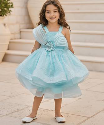 Blue embroidered net frock 1