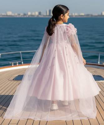 Pink embroidered satin dress 2