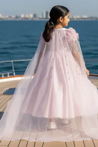 Pink embroidered satin dress