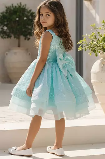 Blue embroidered net frock