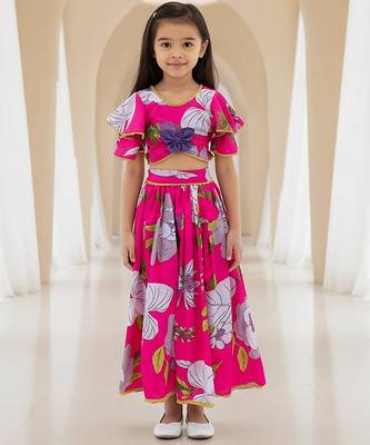 Pink printed cotton lehenga set 1
