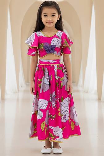 Pink printed cotton lehenga set