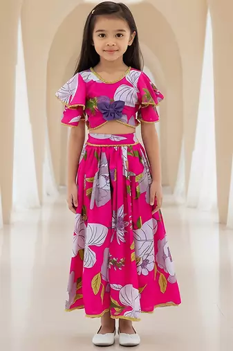 Pink printed cotton lehenga set