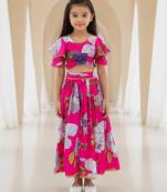 Pink printed cotton lehenga set