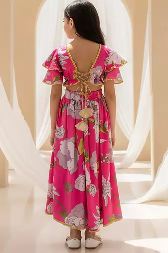 Pink printed cotton lehenga set
