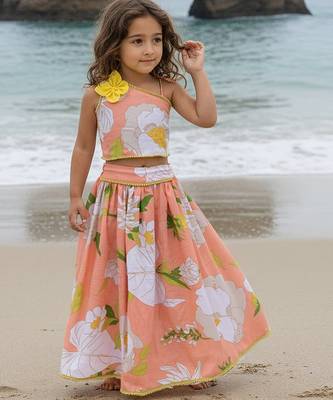 Orange printed cotton lehenga set 1