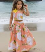 Orange printed cotton lehenga set