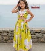 Yellow printed cotton lehenga set