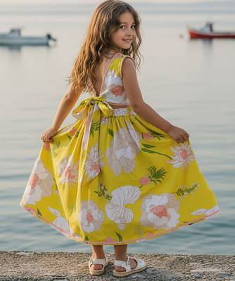 Yellow printed cotton lehenga set 2