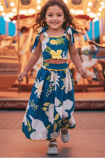 Blue printed cotton lehenga set