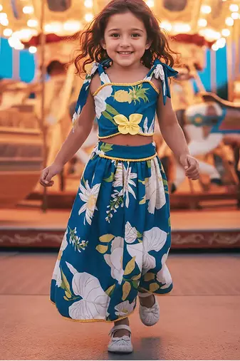 Blue printed cotton lehenga set