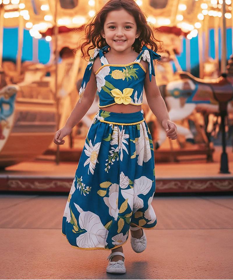 Blue printed cotton lehenga set