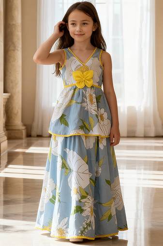 Blue printed cotton lehenga set