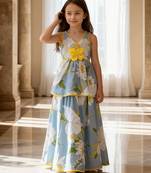 Blue printed cotton lehenga set