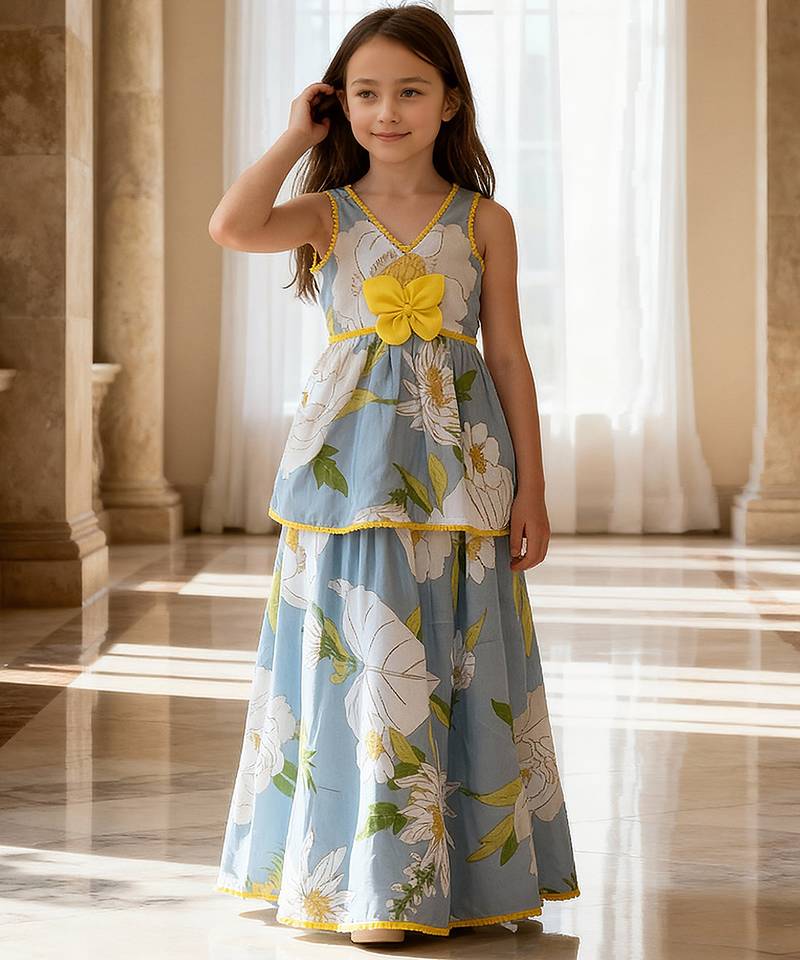 Blue printed cotton lehenga set